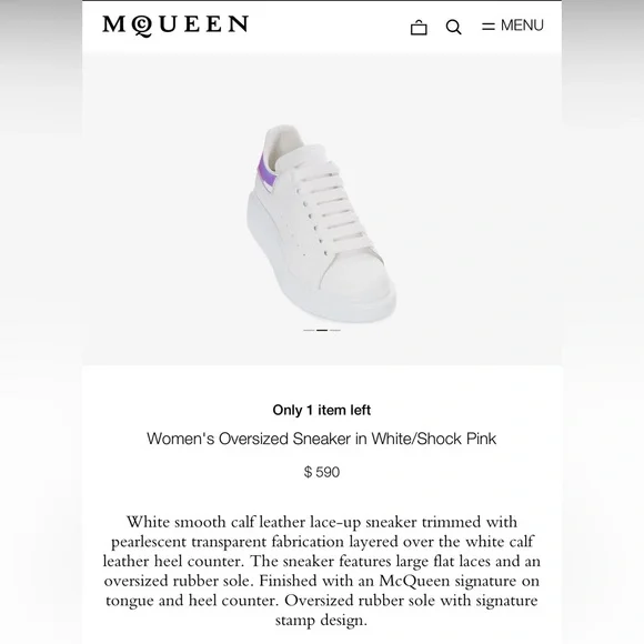 Alexander McQueen Oversized Sneaker White/Shock Pink Size 38/Women’s 8 - Picture 5 of 7